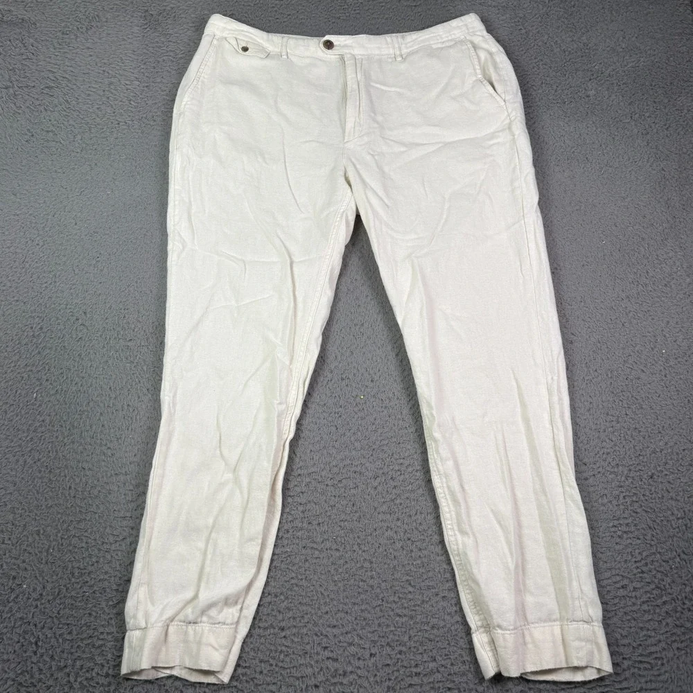 Banana Republic Linen Pants Mens 36x30 Beige Slim Straight Chino Beach Lounge